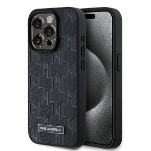Karl Lagerfeld KLHMP15XPKHPORPK iPhone 15 Pro Max 6.7 hardcase czarny/black Leather Monogram Metal Logo MagSafe