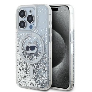 Karl Lagerfeld KLHMP15LLGCHSGH iPhone 15 Pro 6.1 hardcase transparent Liquid Glitter Choupette Head Magsafe