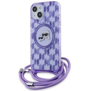 Karl Lagerfeld KLHMP15SHCKCKLCU iPhone 15 / 14 / 13 6.1 fioletowy/purple hardcase IML Crossbody Monogram Karl & Choupette 