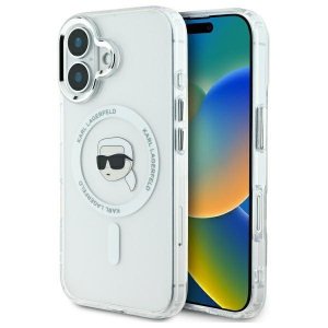 Karl Lagerfeld KLHMP16MHLSKIH iPhone16 Plus 6.7 biały/white hardcase IML Metal Karl Head MagSafe