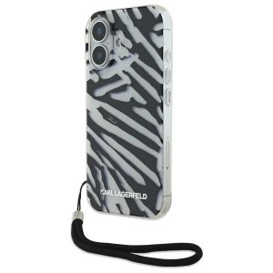 Karl Lagerfeld KLHCP16SHZBPKCCK iPhone16 6.1 czarny/black hardcase IML Zebra Pattern & Cord