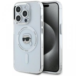Etui Karl Lagerfeld IML Metal Karl Head  MagSafe do iPhone 15 Pro Max biały