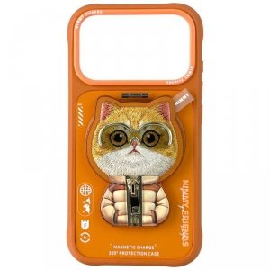 Etui Nimmy Cool&Cute 2.0 Cat do iPhone   17 Pro Max z magnetyczną zawieszką pomarańczowy