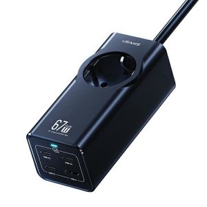 USAMS Listwa zasilająca 67W 3x USB-C + USB Fast Charging Extension Cable EU czarny/black CC225TC01 (US-CC225)