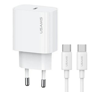 USAMS Ład. siec. 1xUSB-C T65 PD20WPD Fast Charging US-CC226 + kabel USB-C/USB-C US-SJ711 60W biały/white Yi Series OYXLTZ01