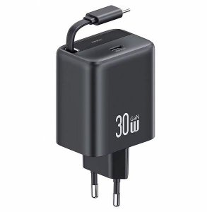 USAMS Ład. siec. 1xUSB-C ze zwijanymkablem USB-C Retractable PD+QC 30W Gan Fast Charging czarny/black YC Series CC241TC01 (US-CC