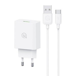 USAMS Ład. siec. 18W + kabel USB-C/USB-A1m Fast Charging biały/white series SC SCXLTZ02