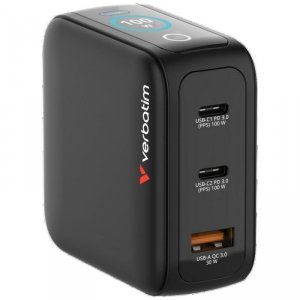Ładowarka sieciowa Verbatim Mini GaN     100W 2xUSB-C PD/1x USB-A QC adapter UE/UK/USA czarny 30239