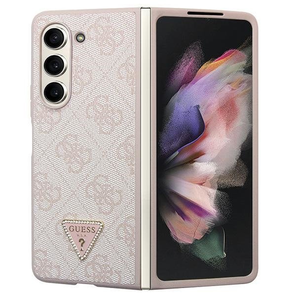 Guess GUHCZFD5P4TDPP F946 Z Fold 5 różowy/pink hardcase Leather 4G Triangle Strass