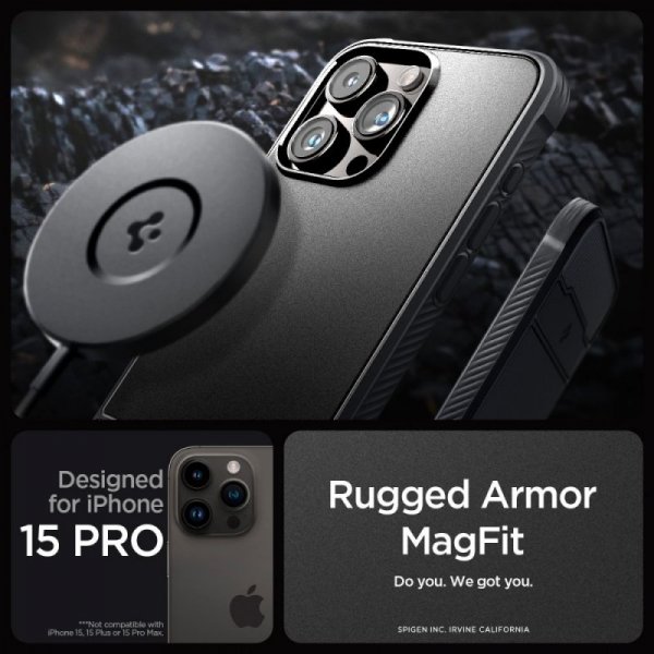 ETUI SPIGEN  RUGGED ARMOR MAG MAGSAFE IPHONE 15 PRO MATTE BLACK