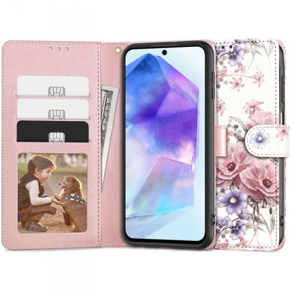 ETUI OTWIERANE KSIĄŻKOWE ETUI FUTERAŁ TECH-PROTECT   WALLET SAMSUNG GALAXY A55 5G BLOSSOM FLOWER