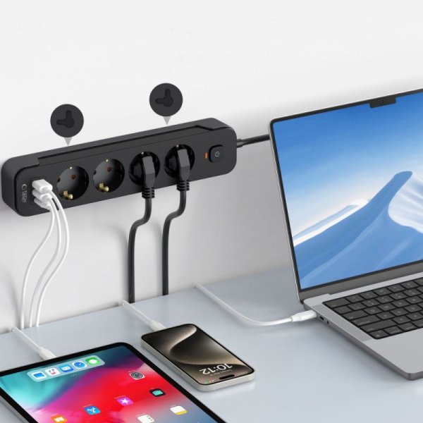 TECH-PROTECT PCL4X3 POWER STRIP LONG 2 USB & 1 TYPE-C & 4 SOCKET 200CM BLACK