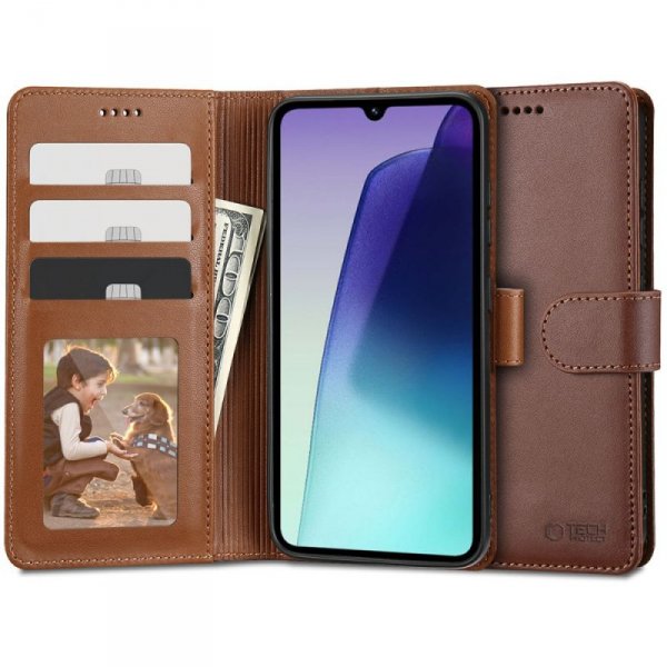 OTWIERANE KSIĄŻKOWE ETUI FUTERAŁ TECH-PROTECT  WALLET XIAOMI REDMI 14C / POCO C75 BROWN
