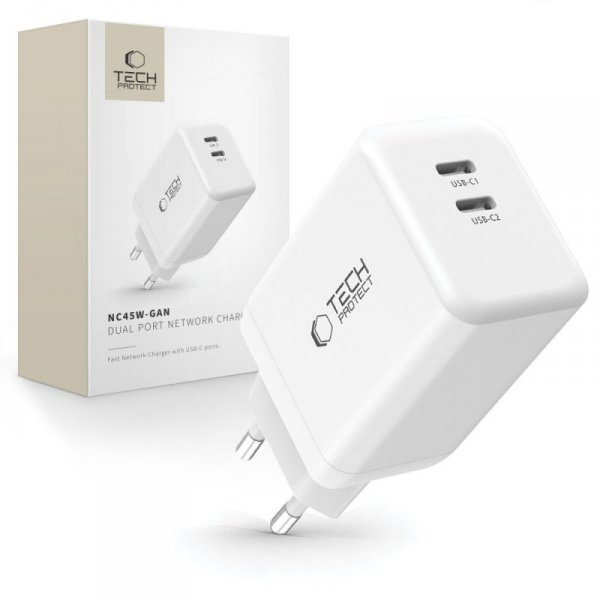 TECH-PROTECT NC45W-GAN 2-PORT ŁADOWARKA SIECIOWA  PD45W WHITE