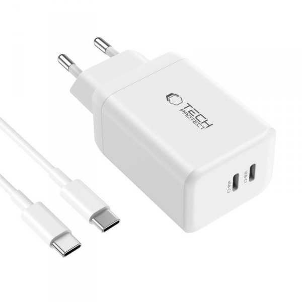 TECH-PROTECT NC45W-GAN 2-PORT ŁADOWARKA SIECIOWA  PD45W + KABEL TYP-C  WHITE
