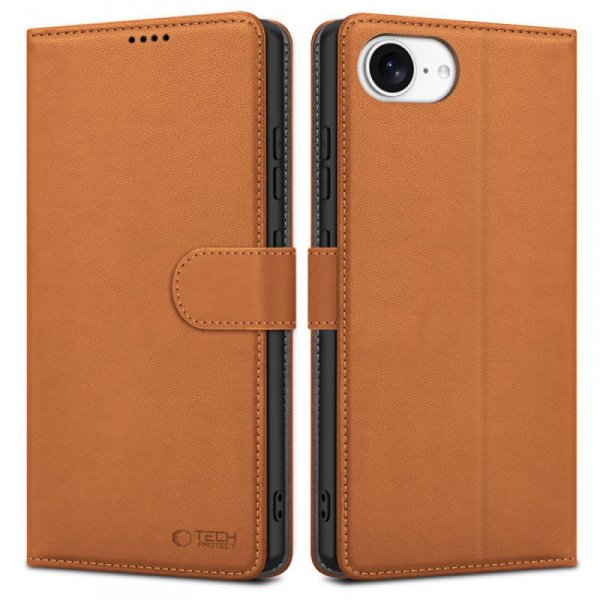 OTWIERANE KSIĄŻKOWE ETUI FUTERAŁ TECH-PROTECT  WALLET IPHONE SE 4 2025 SADDLE BROWN