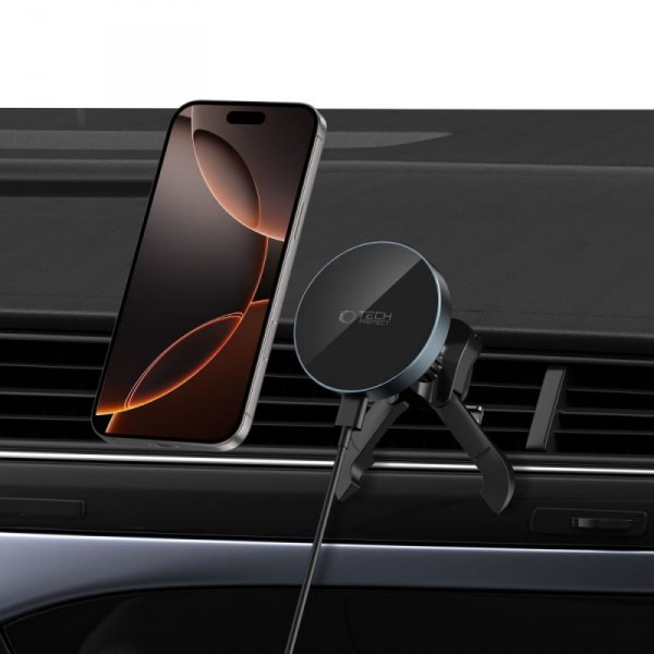 TECH-PROTECT MM15W-V5 MAGNETIC MAGSAFE STABLE VENT CAR MOUNT WIRELESS CHARGER 15W BLACK/BLACK