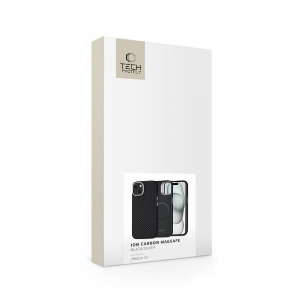 TECH-PROTECT ION CARBON MAGSAFE IPHONE 15 BLACK/SILVER