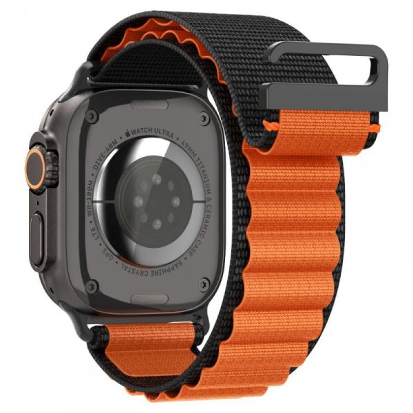 Spigen WBF1 Pasek tkaninowy / opaska materiałowa Apple Watch Ultra 49 mm | Series 11/10 46 mm | 9/8/7/SE 45/44 mm – Czarno-pomarańczowy