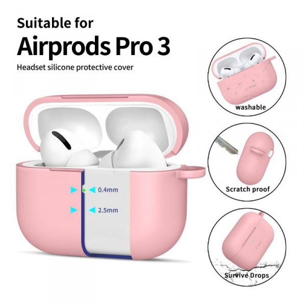 Etui Silikonowe z Karabińczykiem Tech-Protect Silicone Hook do AirPods Pro 3 Dusty Pink (Pudrowy Róż)
