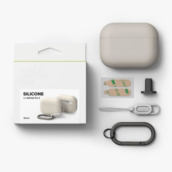 Silikonowe Etui do AirPods Pro 3 Ringke Silicone Stone Case Kamienny Szary