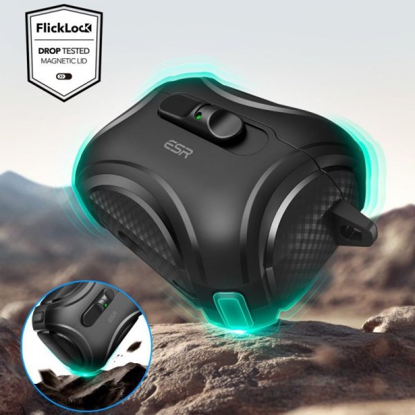 Pancerne Etui MagSafe ESR Cyber FlickLock do AirPods Pro 3 Czarne z Blokadą