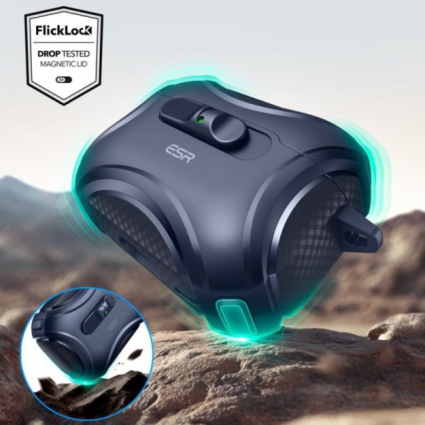 Pancerne Etui MagSafe ESR Cyber FlickLock do AirPods Pro 3 Niebieskie z Blokadą