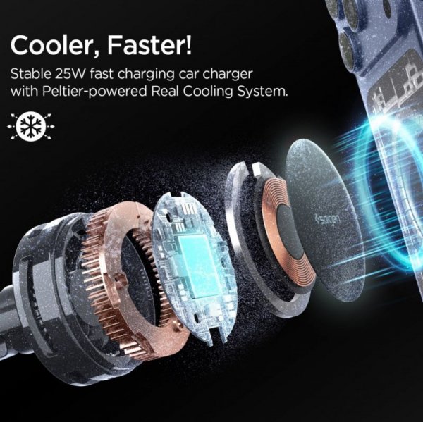 Spigen Essential EV25MFAQ: Najszybsza Ładowarka Magnetyczna 25W Qi2.2 do iPhone i Android (Kratka)