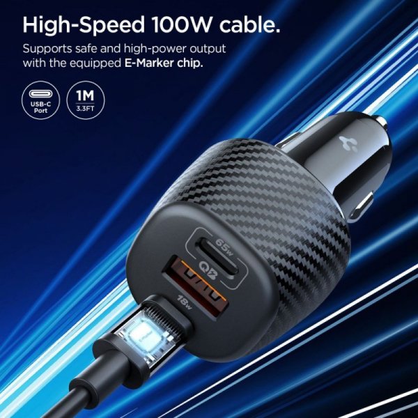 Spigen Essential EV1133 Ładowarka Samochodowa 3x USB 113W – Czarna