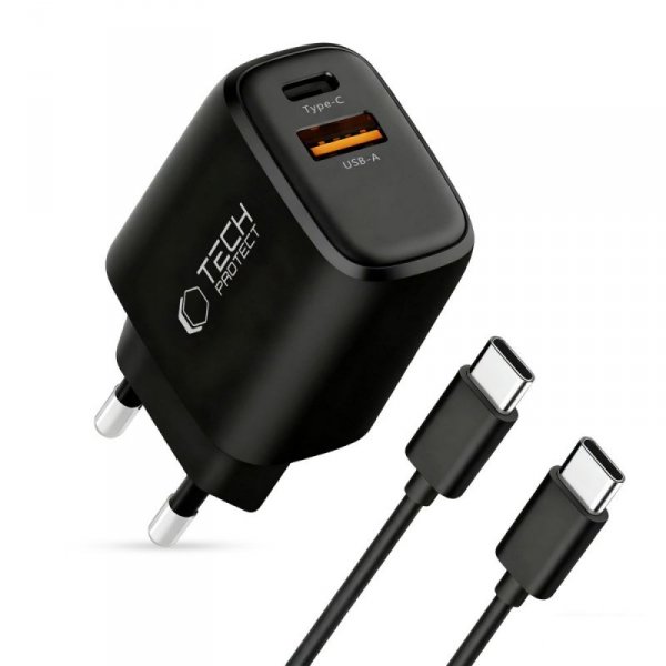 Ładowarka Sieciowa Tech-Protect NCA45W-GAN 2-Port PD45W QC3.0 Black + Kabel USB-C