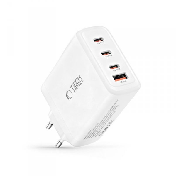 Szybka Ładowarka Sieciowa Tech-Protect PD 140W / QC3.0 4-Port PD 140W do MacBook / iPhone White