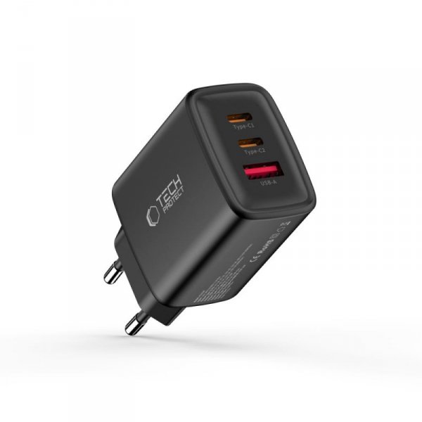 Ładowarka Sieciowa Tech-Protect NCA65W-GaN 3-Port PD 65W Black