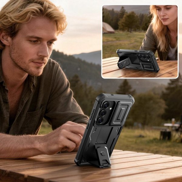 Etui 360 do Samsung Galaxy S26 Kevlar Cam+ Pancerne + Folia na Ekran Czarny Mat