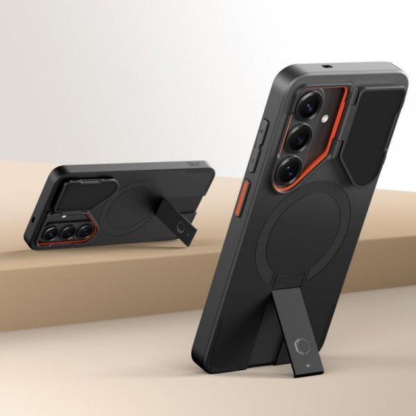 Pancerne etui MagSafe do Samsung Galaxy S26 - Tech-Protect Kevlar Aura (Czarno-Pomarańczowe)