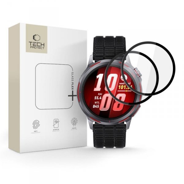 Szkło hybrydowe Tech-Protect Glass Flex+ (2-Pack) do Huawei Watch GT Runner 2 – Czarne (Black)