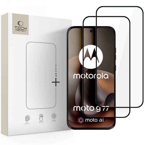 Szkło hartowane Tech-Protect Glass Fit+ (2-Pack) do Motorola Moto G67 / G77 – Czarne ramki (Black)