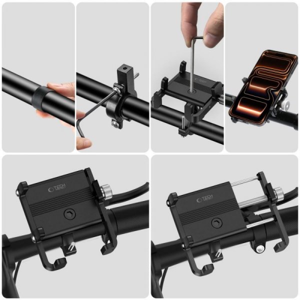 Uchwyt rowerowy uniwersalny na kierownicę Tech-Protect V5 Handlebar &amp; Stem Bike Mount – Czarny (Black)