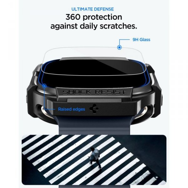 SPIGEN RUGGED ARMOR & TEMPERED GLASS APPLE WATCH ULTRA 1 / 2 / 3 (49 MM) MATTE BLACK