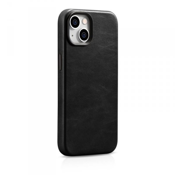 iCarer Oil Wax Premium Leather Case skórzane etui iPhone 14 Plus magnetyczne z MagSafe czarny (WMI14220703-BK)