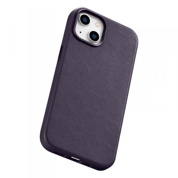 iCarer Case Leather pokrowiec etui z naturalnej skóry do iPhone 14 ciemnofioletowy (WMI14220705-DP) (kompatybilne z MagSafe)