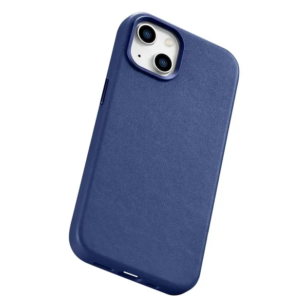 iCarer Case Leather pokrowiec etui z naturalnej skóry do iPhone 14 niebieski (WMI14220705-BU) (kompatybilne z MagSafe)