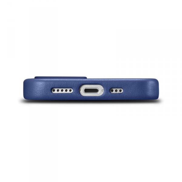 iCarer Case Leather pokrowiec etui z naturalnej skóry do iPhone 14 niebieski (WMI14220705-BU) (kompatybilne z MagSafe)