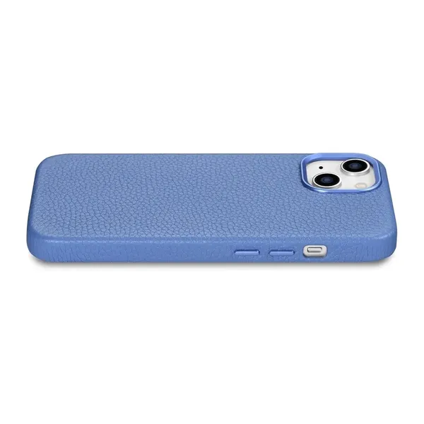 iCarer Litchi Premium Leather Case skórzane etui iPhone 14 Plus magnetyczne z MagSafe jasnoniebieski (WMI14220711-LB)