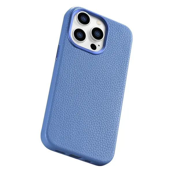 iCarer Litchi Premium Leather Case skórzane etui iPhone 14 Pro Max magnetyczne z MagSafe jasnoniebieski (WMI14220712-LB)