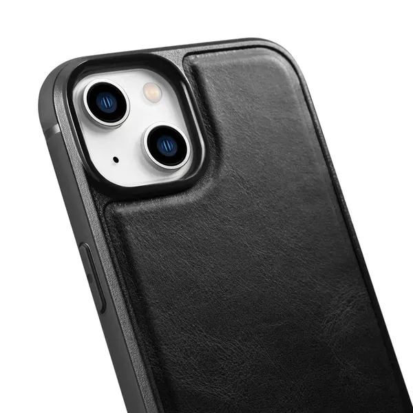 iCarer Leather Oil Wax etui pokryte naturalną skórą do iPhone 14 czarny (WMI14220717-BK)