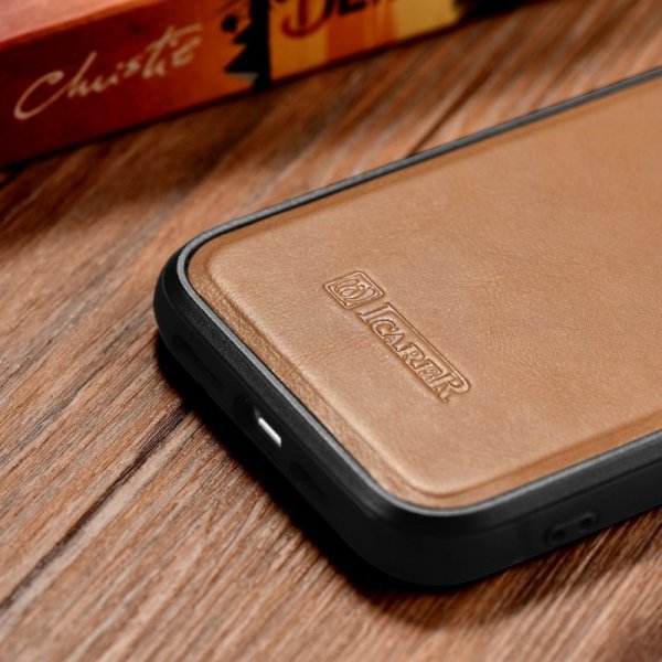iCarer Leather Oil Wax etui pokryte naturalną skórą do iPhone 14 brązowy (WMI14220717-TN)
