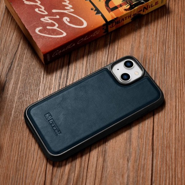 iCarer Leather Oil Wax etui pokryte naturalną skórą do iPhone 14 Plus niebieski (WMI14220719-BU)