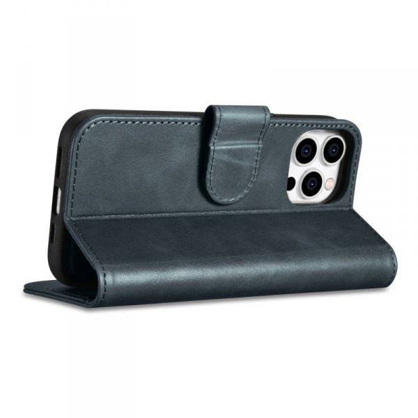 iCarer Oil Wax Wallet Case 2in1 etui iPhone 14 Pro skórzany pokrowiec z klapką Anti-RFID niebieski (WMI14220722-BU)