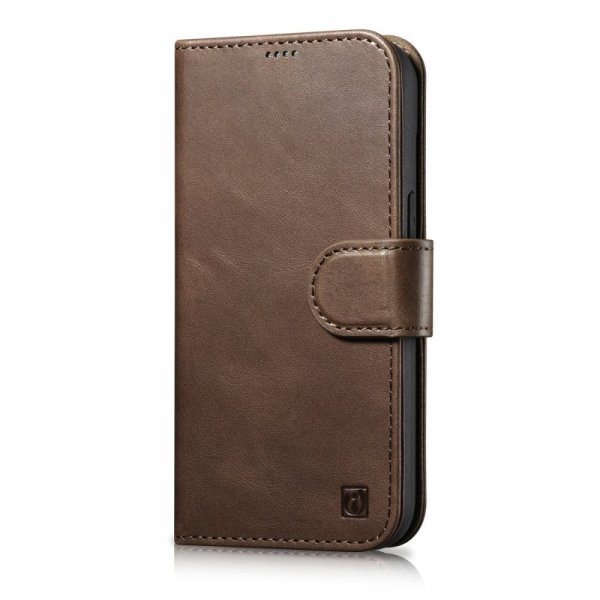 iCarer Oil Wax Wallet Case 2in1 etui iPhone 14 Pro Max skórzany pokrowiec z klapką Anti-RFID brązowy (WMI14220724-BN)