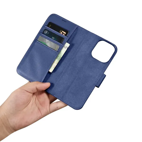 iCarer Wallet Case 2in1 etui iPhone 14 Pro skórzany pokrowiec z klapką Anti-RFID niebieski (WMI14220726-BU)